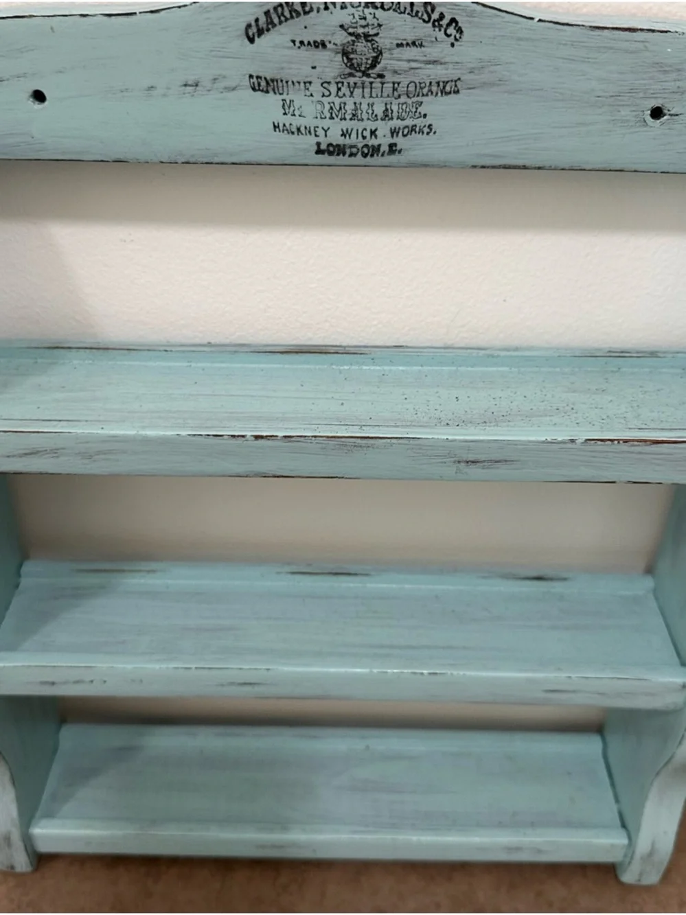 Light Blue Distressed Wooden Wall Shelf for Spices, Oils, Nicknack Collectables